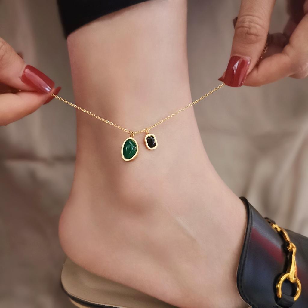 Trendy Double Layer Titanium Steel Love Heart Anklet Gold Versatile Foot Jewelry Set