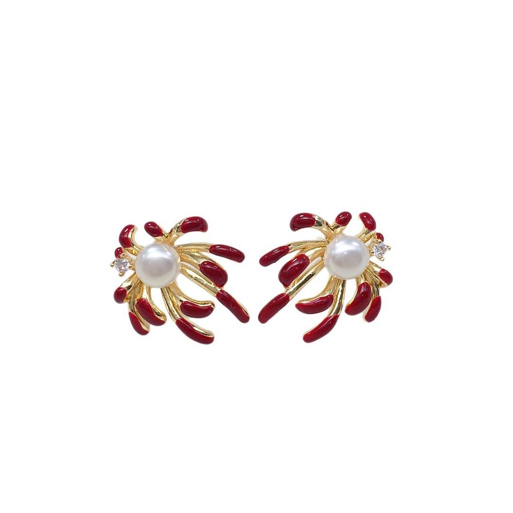 Zhuji Freshwater Pearl Stud Earrings - Autumn/Winter Fireworks Blooming Design for Women