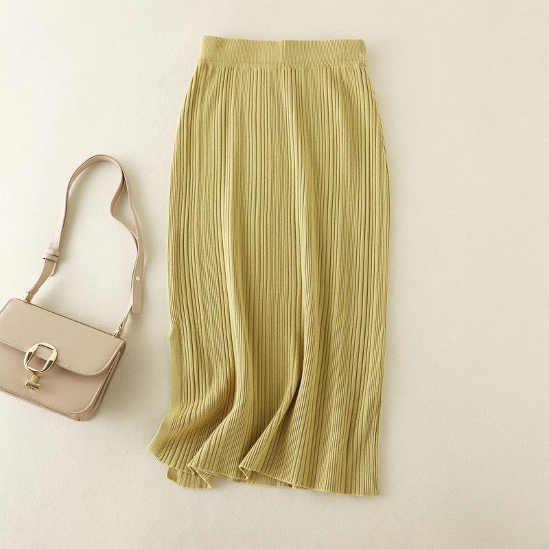 Autumn Winter Solid Color All Match High Waist Knit Sweater Skirt For Women Chic Split Hips Skirts