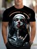 Men's  with Smoking Nun 3D Graphic T-Shirt Black Casual Summer Tee Short Sleeves Polyester  Streetwear T-Shirts Vintage Clothing