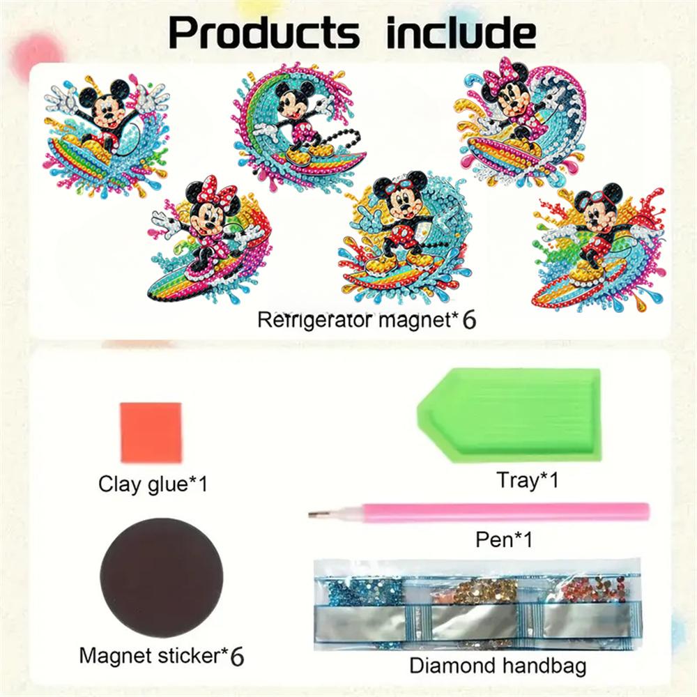 6Pcs Acrylic Surfing Series Diamond Art Fridge Magnet Diamond Painting Refrigerator Magnet DIY Fridge Stickers for Fridge Whiteboards