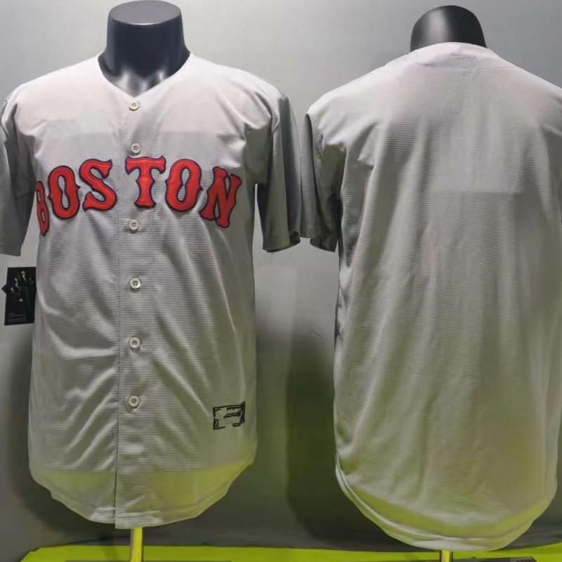 Unisex Embroidered Baseball Jersey Short Sleeve Blank Gray Boston Red Sox Style Cotton Blend Tee Fans Customization