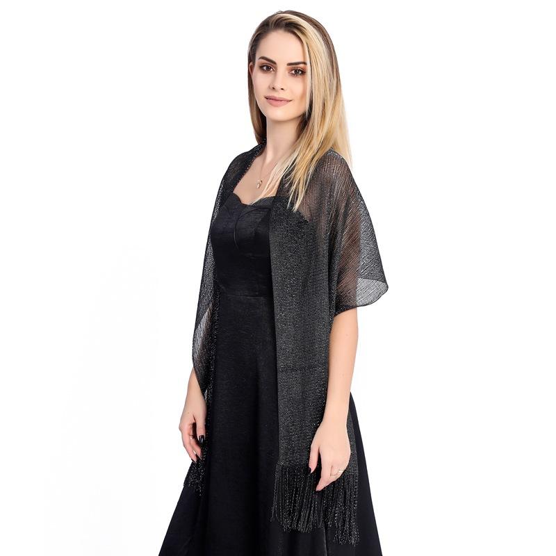 Cross-border Popular Gold and Silver Silk Shawl Flat Scarf Scarf Bridesmaid Dance Wedding Party Evening Dress Shawl Women