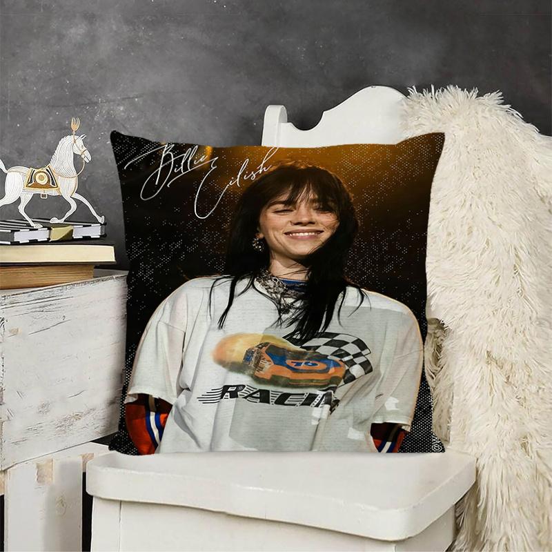 1Pc Billie Eilish Pillow Cover, Polyester 2D Double-Sided Print, Signature Photo Design, Decor For Sofa Bed & Couch, Music Fan R