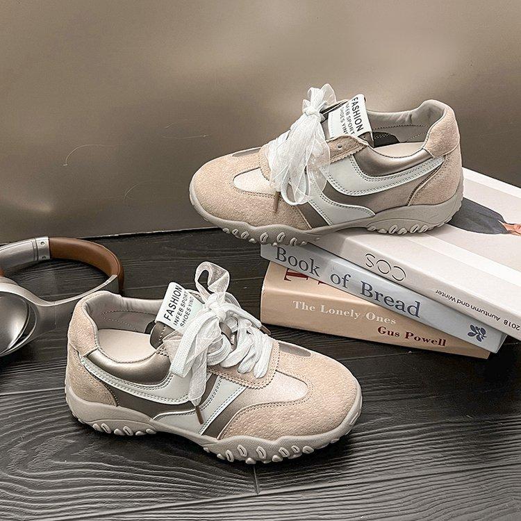 Small inner height increase leather ballet style moral training shoes women's 2025 spring new thick-soled casual color matching Forrest Gump shoes