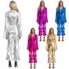Womens 70s Retro Disco Long Sleeve Flared Jumpsuit Sparkle Costume