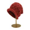 Handmade Double-Layer Crochet Wool Beanie with Roll-Up Brim for Women