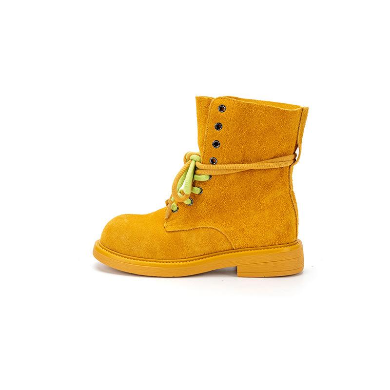 Cowhide version~ thick-soled Martin boots women's new summer thin leisure sports small yellow locomotive short boots tide
