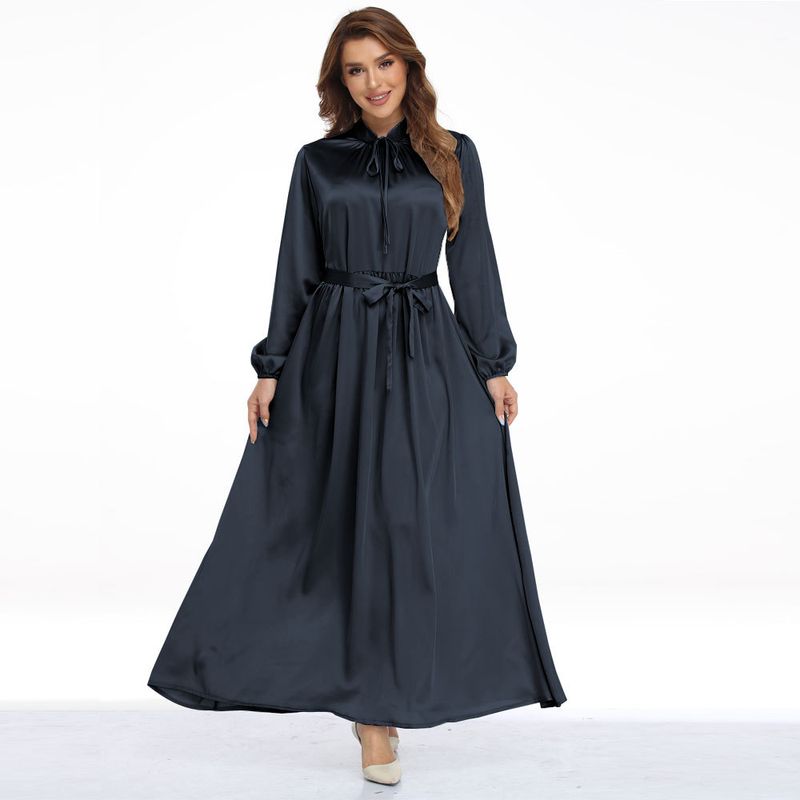 New Fashion Indonesia Middle East Dubai Satin Long Skirt Waist Artificial Silk Large Hem Long Dress Dress