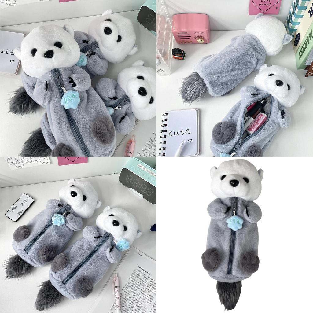 Cute Otter Plush Pencil Bag Functional Marine Animal Toy Case Portable School Storage