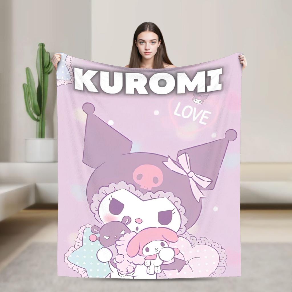 Purple Kuromi Blankets Kawaii Cartoon Wool Awesome Breathable Throw Blankets for Bedspread Autumn/Winter