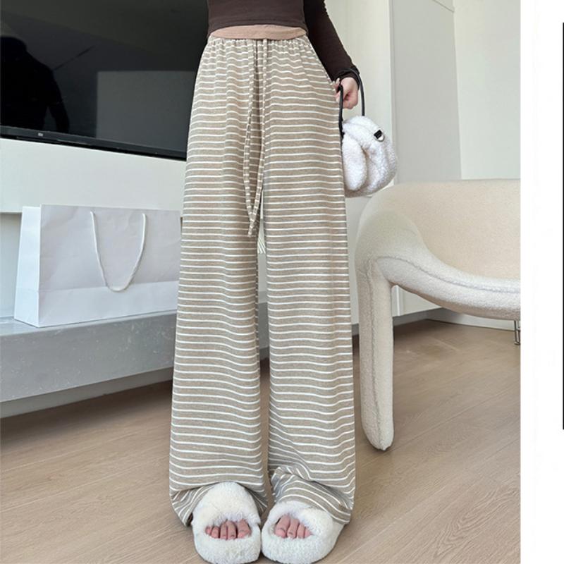 Rosa gestreifte Hose für Damen im Frühling und Herbst Neue drapierte schmale Freizeithose Lässige hohe Taille Gerade Gehhose Weitbeinige Hose