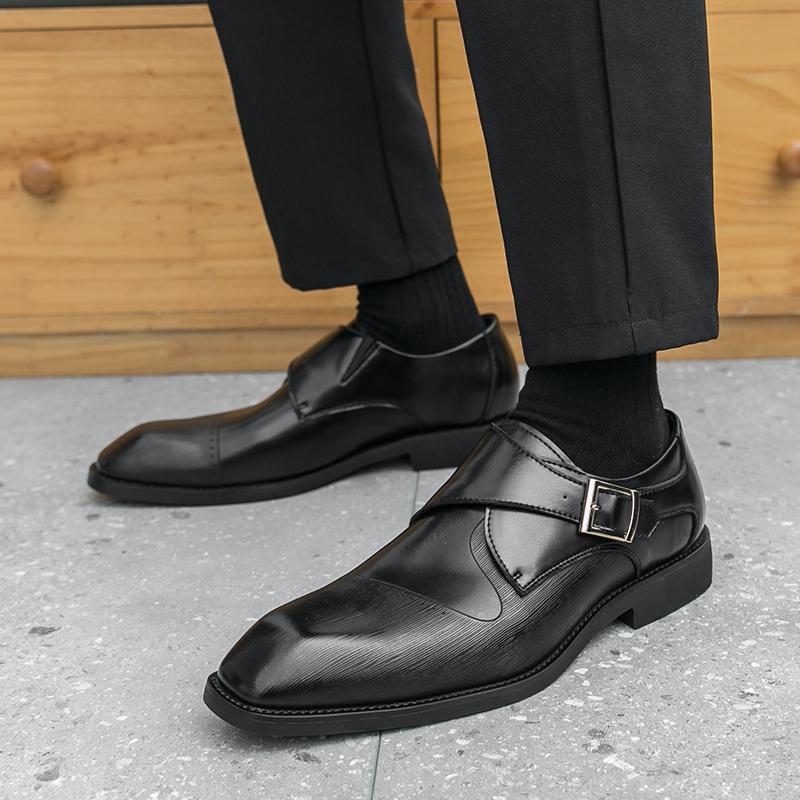 Fashion Black Brown Monk Strap Loafers For Men Trend New Pointed Leather Shoes Male Designer Formal Wedding Dress Homecoming Footwear