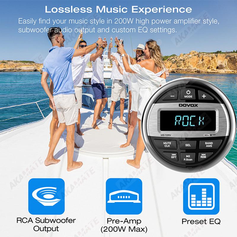 For RV Radio MP3 Media Player Boat Radio Stereo EQ Bluetooth Audio Radio FM AM Receiver Fit for Yacht ATV UTV SPA RZR