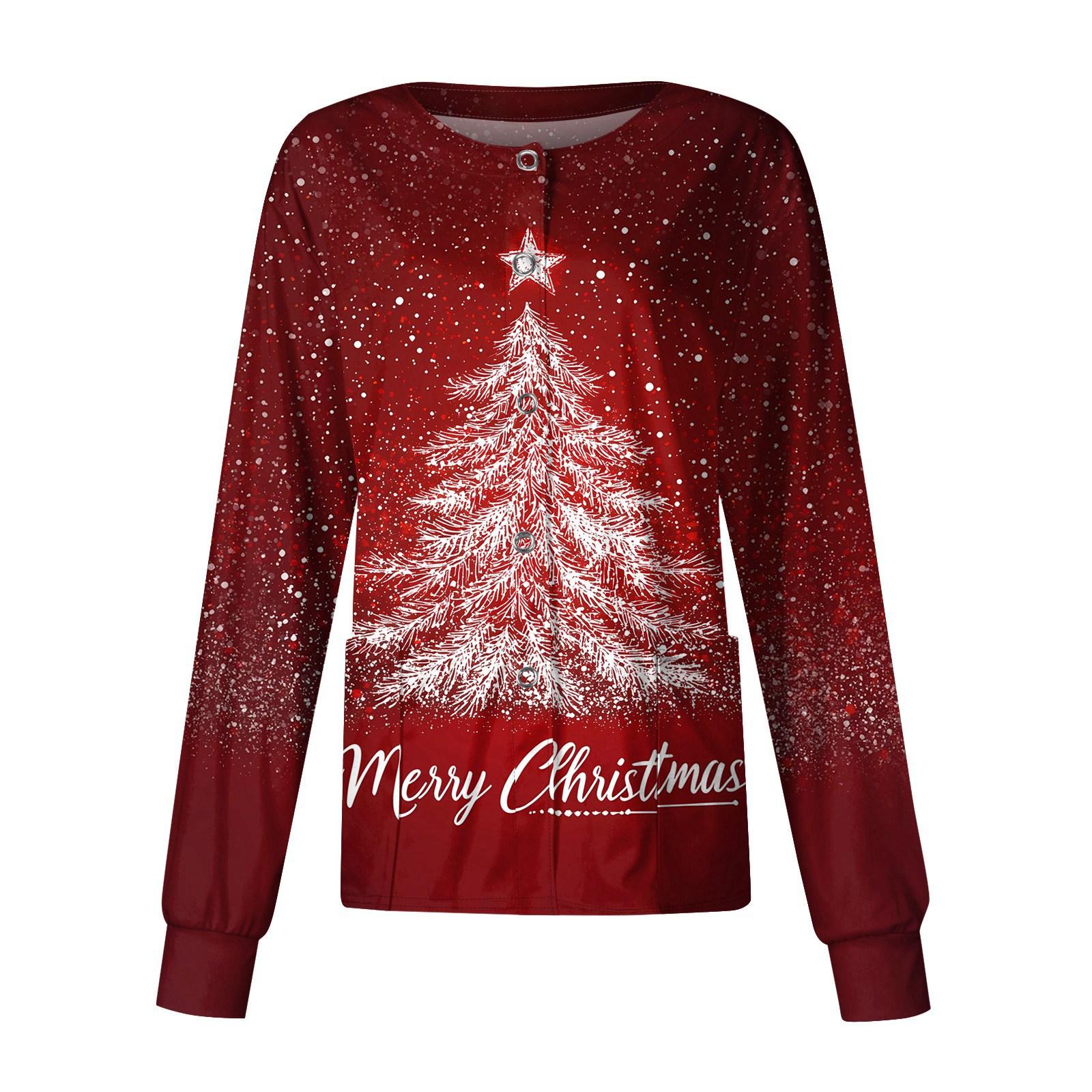 

Женский повседневный однобортный однобортный защитная одежда с рождественским принтом и длинными рукавами, кардиган, топ S