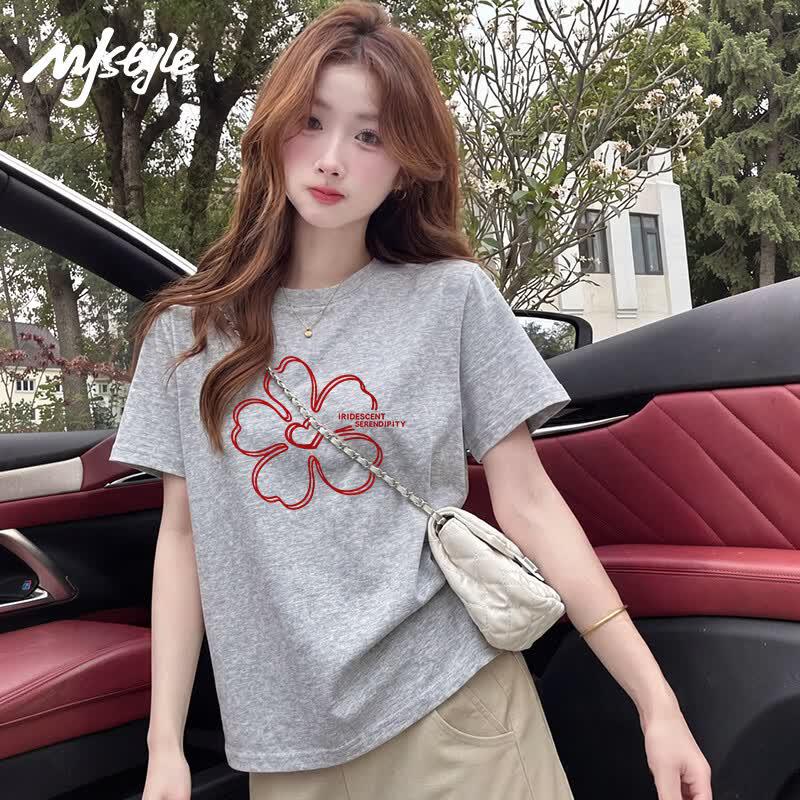 MJ STYLE Women s Heart Line Graphic Cotton T-Shirt L