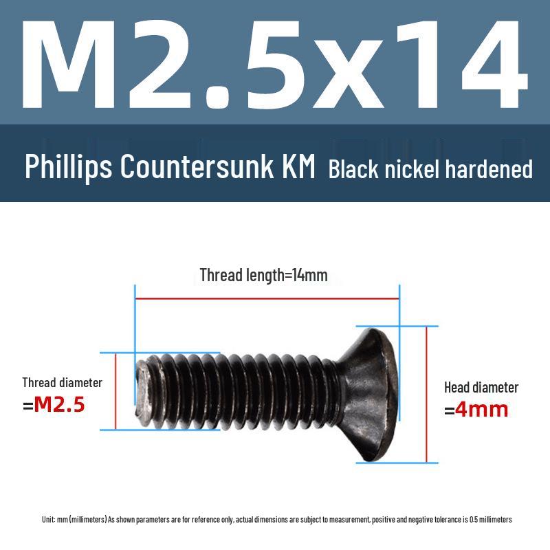 Yigu Uhlíková ocel Černý nikl Kalené KM Šrouby s plochou hlavou Phillips M2-M4 pro elektroniku
