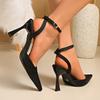 Temperament Cross One Strap Leopard Stiletto Sandals Women's Pointed Toe Shallow Heels
