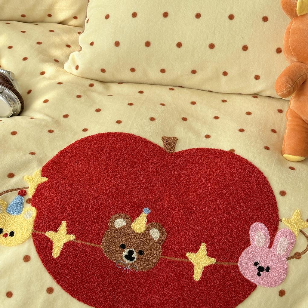 Kawaii Bear Embroidered Winter Bedding Set Thickened Warm Milk Velvet Duvet Cover Set with Sheets Soft Flannel Quilt Cover Kit