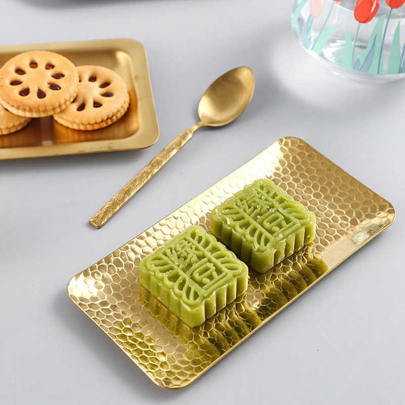 Hammered Tray Exquisite Odorless Stainless Steel Serving Tray for Living Room Bedroom Kitchen Bathroom 19.5x9.5cm Gold Tray