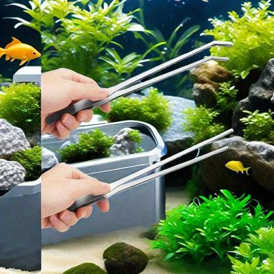 2 Stück lange Aquarium-Pinzetten, gerade und gebogene Pinzette, Edelstahl, Reptilien-Fütterungszange, Terrarium, Aquascape-Futterspender für Eidechsen, Drachen, Schlangenbecken