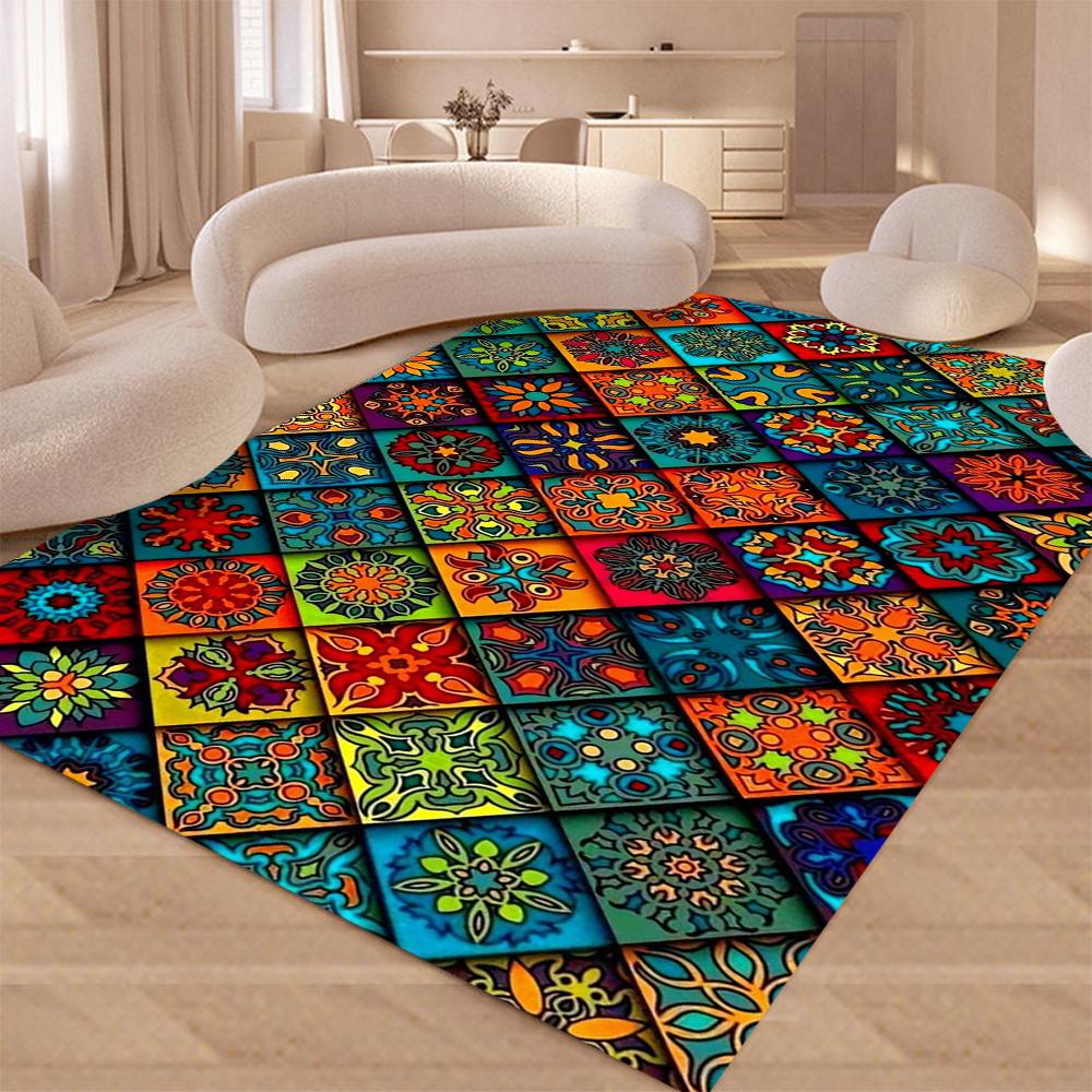 Nordic Moroccan Retro Ethnic Style Patchwork Pattern Square Carpet Bedroom and Living Room Indoor Use Decoration
