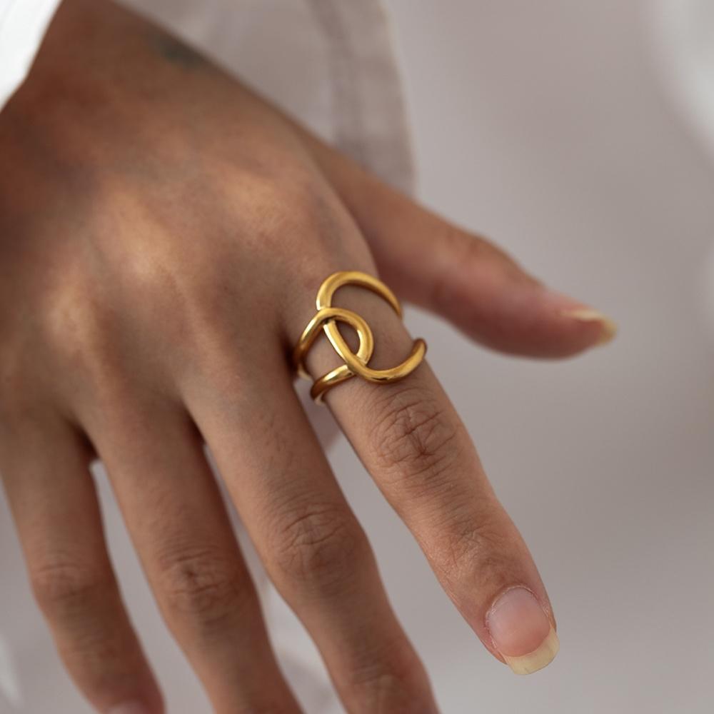 18K Gold Plated Open Adjustable Titanium Steel Ring For Women Fashion Minimalist Irregular Ring Daily Wear Jewelry Accessories