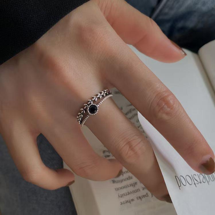 Women's Black Zircon Ring: Niche, Fashionable, Luxury Open Pinky or Index Finger Design