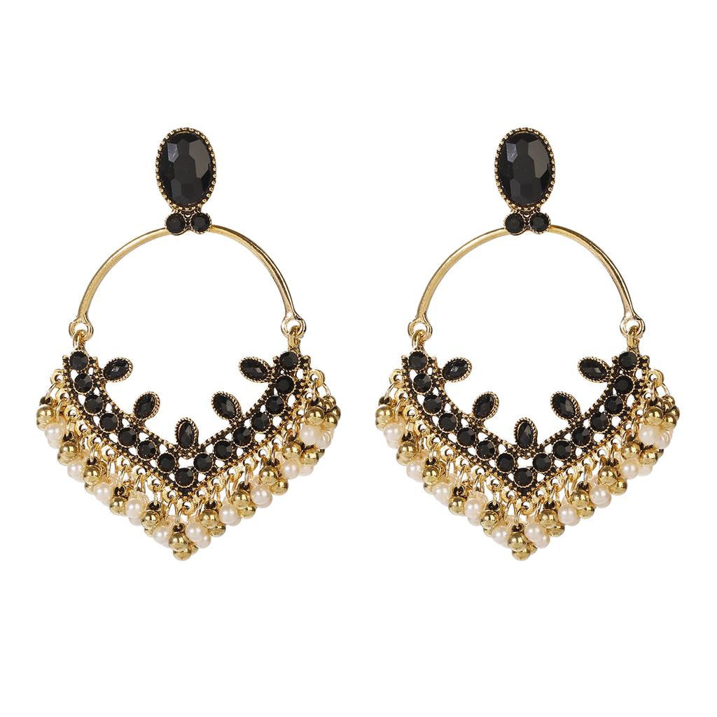 Indian Jhumka Zircon Vintage Bell Tassel Earring Boho Antique Ethnic copper Plated Drop Hanging Earrings For Women Pendientes