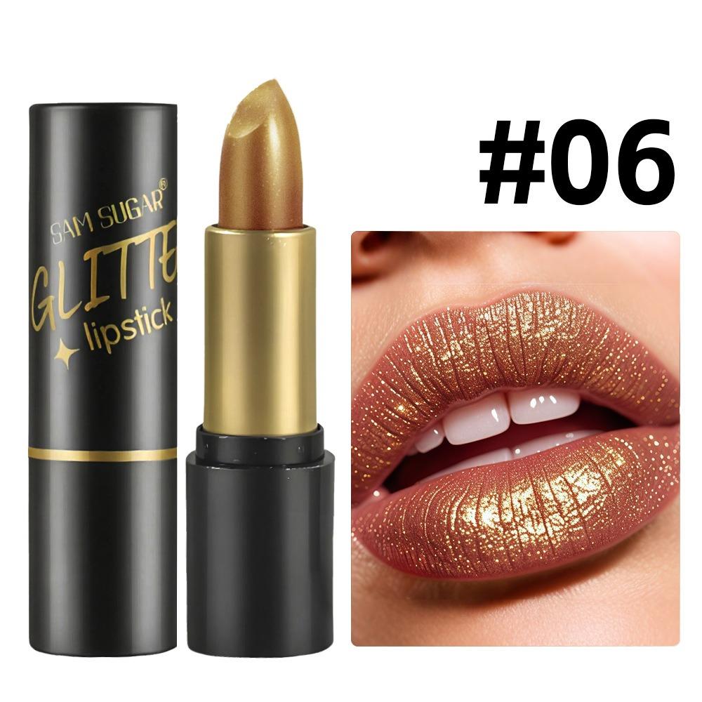 6 Colors Glitter Lipstick Diamond Pearlescent Gold Sexy Red Lipssticks Waterproof Lasting Non-Sticky High-Shine Lip Gloss Makeup