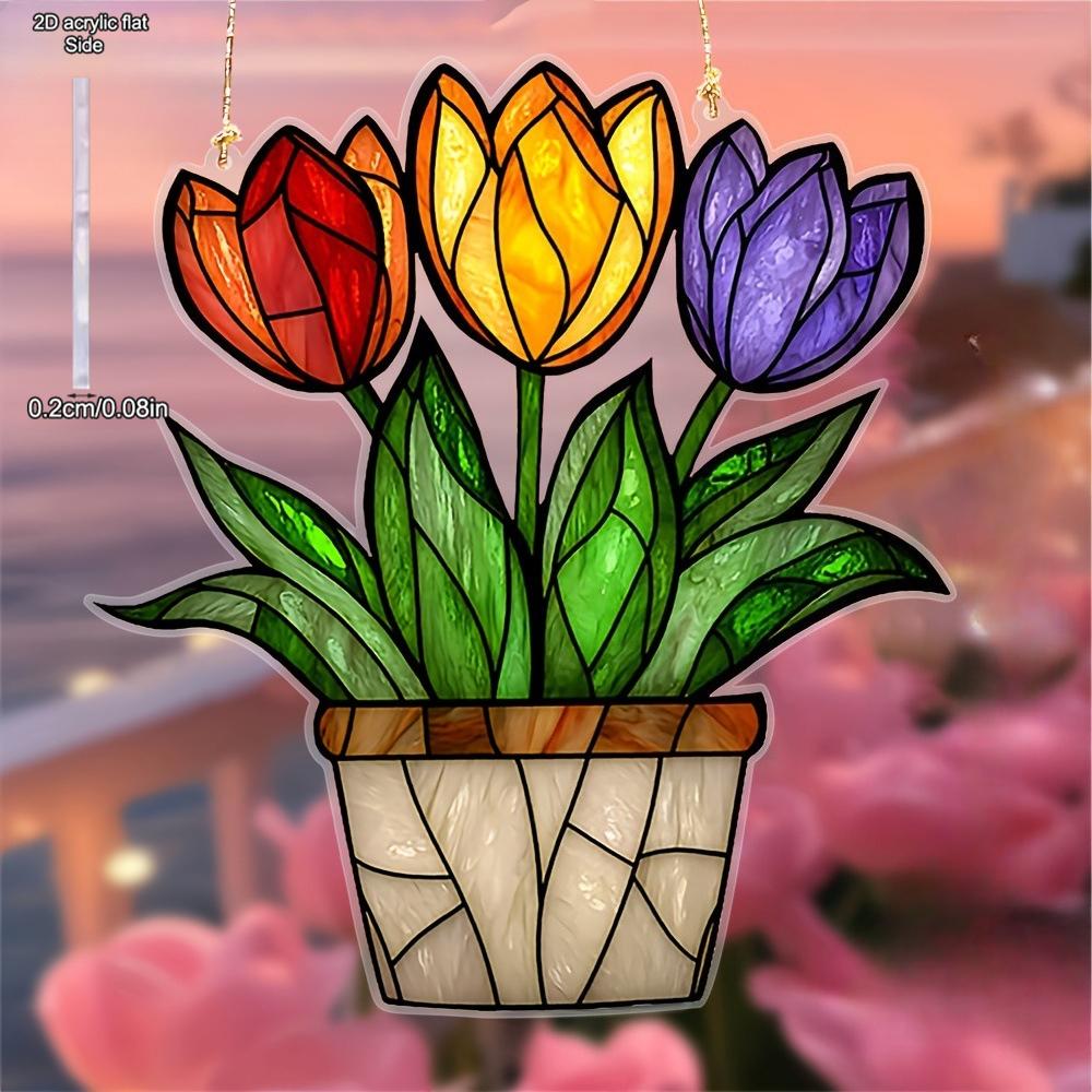 Acryl Blumentopf mit Solar-Fänger Farblicht-Sammler Fensteraufhängung Haus Schlafzimmer Dekor Einzigartiges Weihnachtsgeschenk, Sonnenfänger