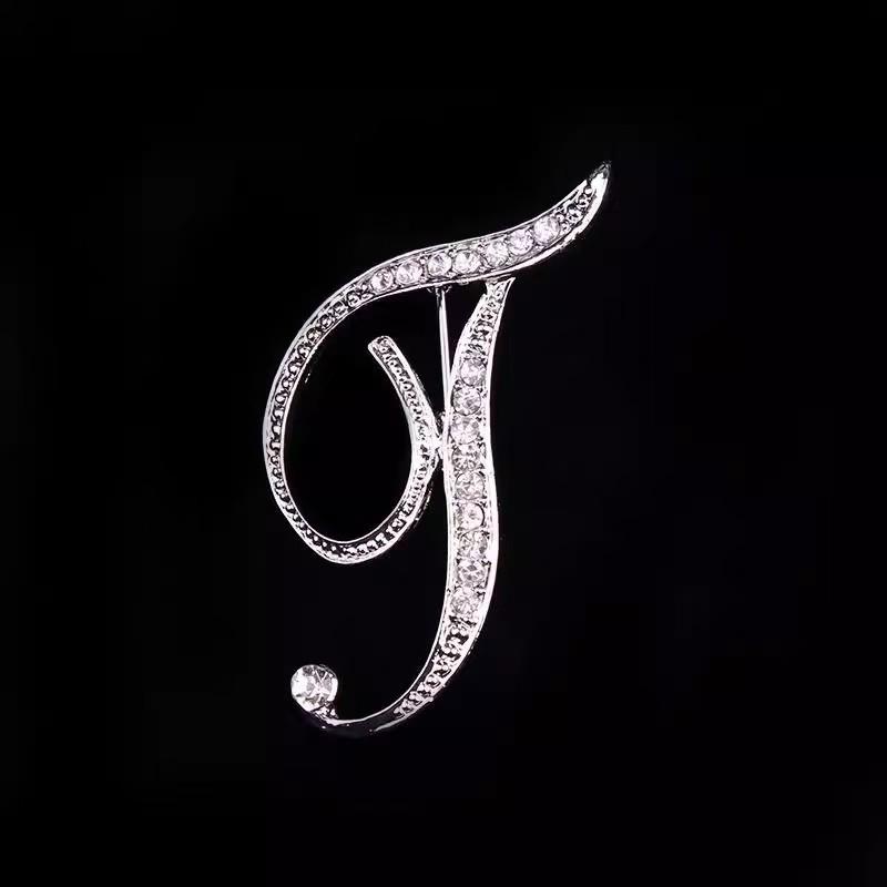 Minimalist Rhinestone Alphabet Brooch: Elegant Geometric Pin for Sweaters or Coats