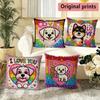 Cute Love Puppy Square Throw Pillow Cases Pattern Cushion Cover Suitable For Sofa Bedroom Car Pillow Cover