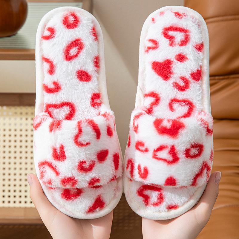 Cotton Slippers Women, Love Home Indoor Non Slip Open Toe Slippers, Plush Slippers Women