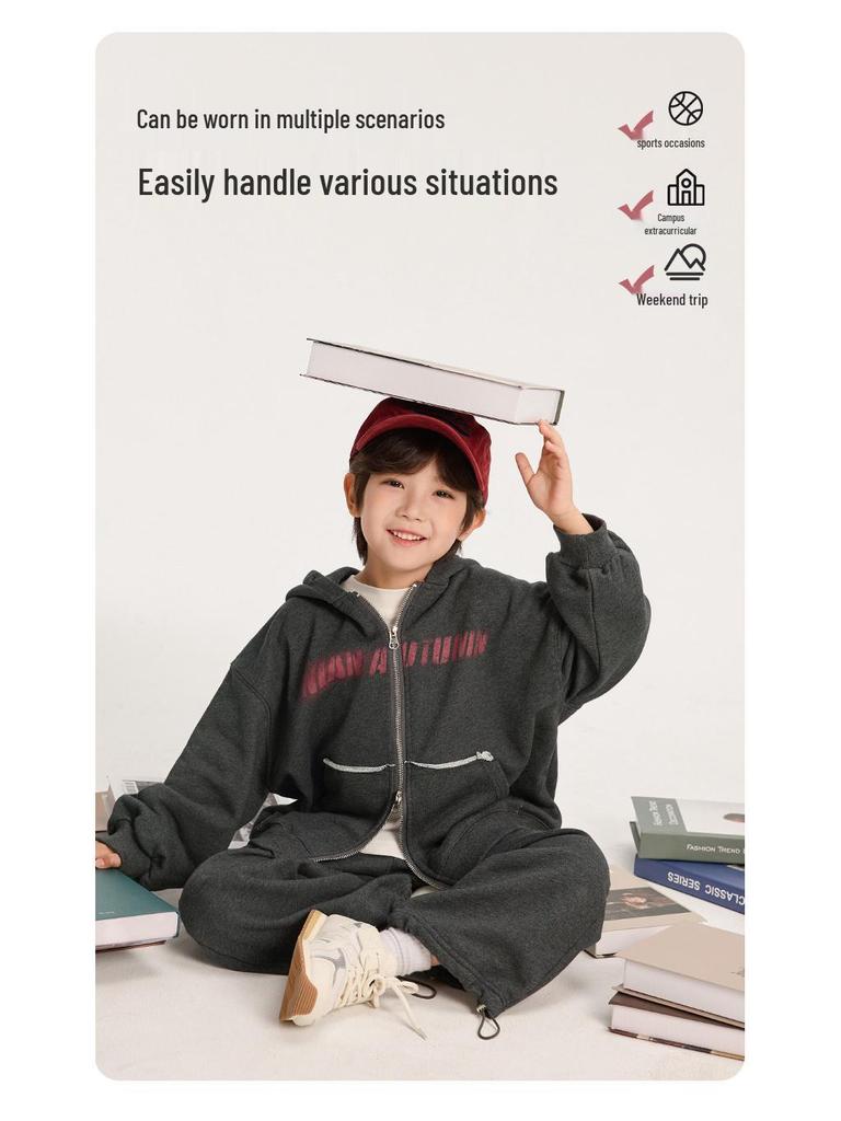 Fairy Tale Memory 2025 Boys' Spring/Autumn Double Zipper Hoodie & Sweatpants Set