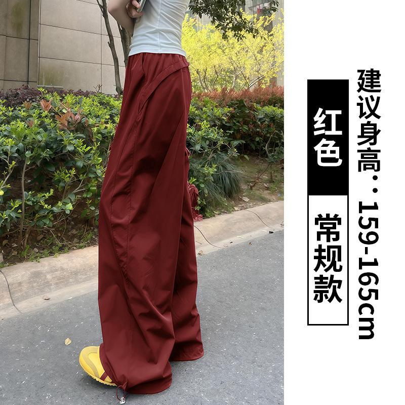 Women's High Waist Cargo Pants Wide Leg Pants Loose Fit Japanese Casual Solid Nylon Quick Dry Three Length Sports Trousers