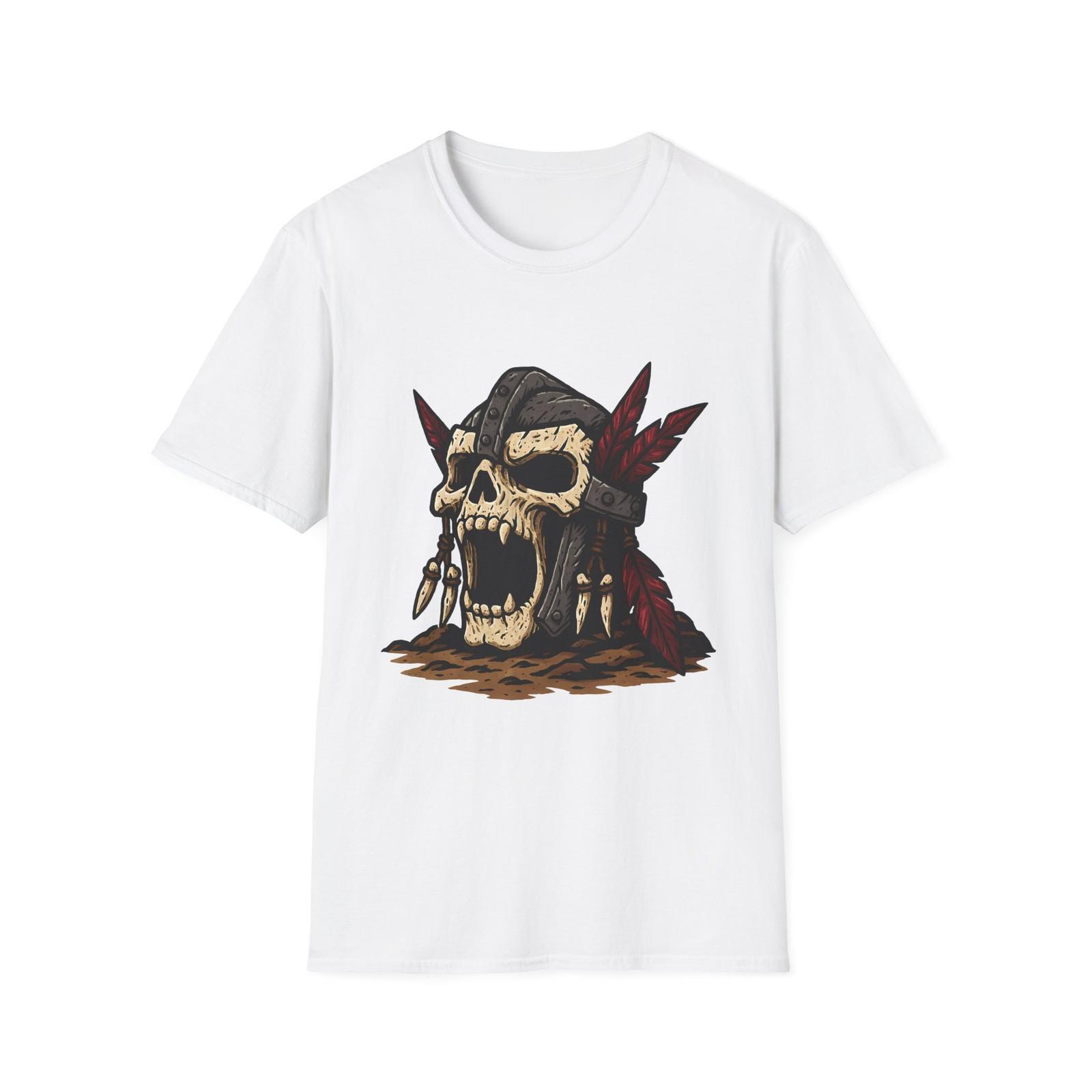 

Unisex Softstyle T-Shirt Tribal Warrior Helmet Bone Metal Feathers Ground 5XL різнокольоровий