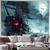 2D Geisterpiratenschiff mit leuchtenden Augen Wandteppich Unheimliche Nachtsee Fantasy Wanddekoration Stoff für Zuhause & Schlafzimmer