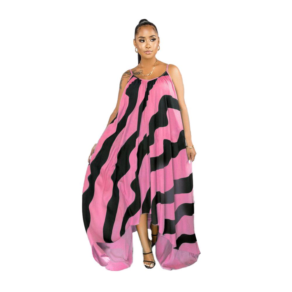 H153 Europäisches Sexy Damen Maxikleid mit unregelmäßigem Print und Spaghettiträgern