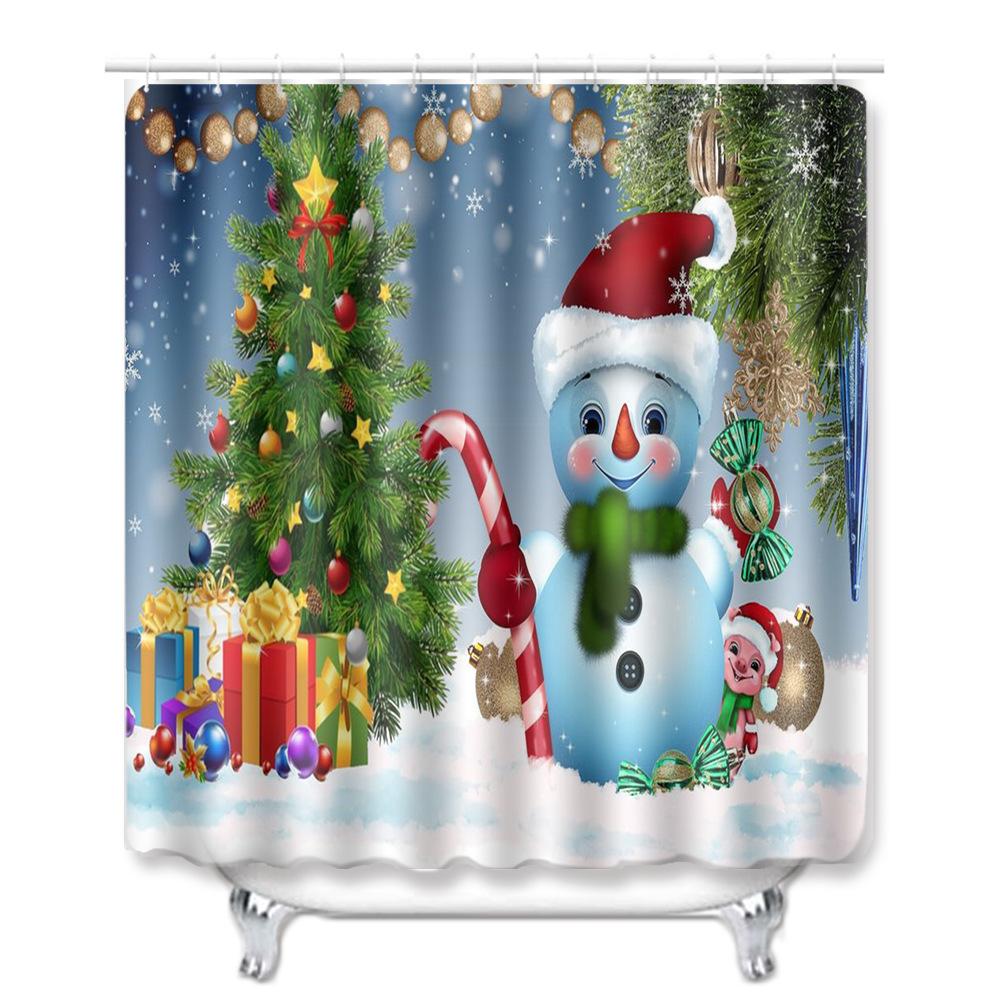 Christmas Waterproof Shower Curtain Four-Piece Floor Mat Combination Bathroom Water-Absorbing Non-Slip Carpet Door Mat Foot Mat