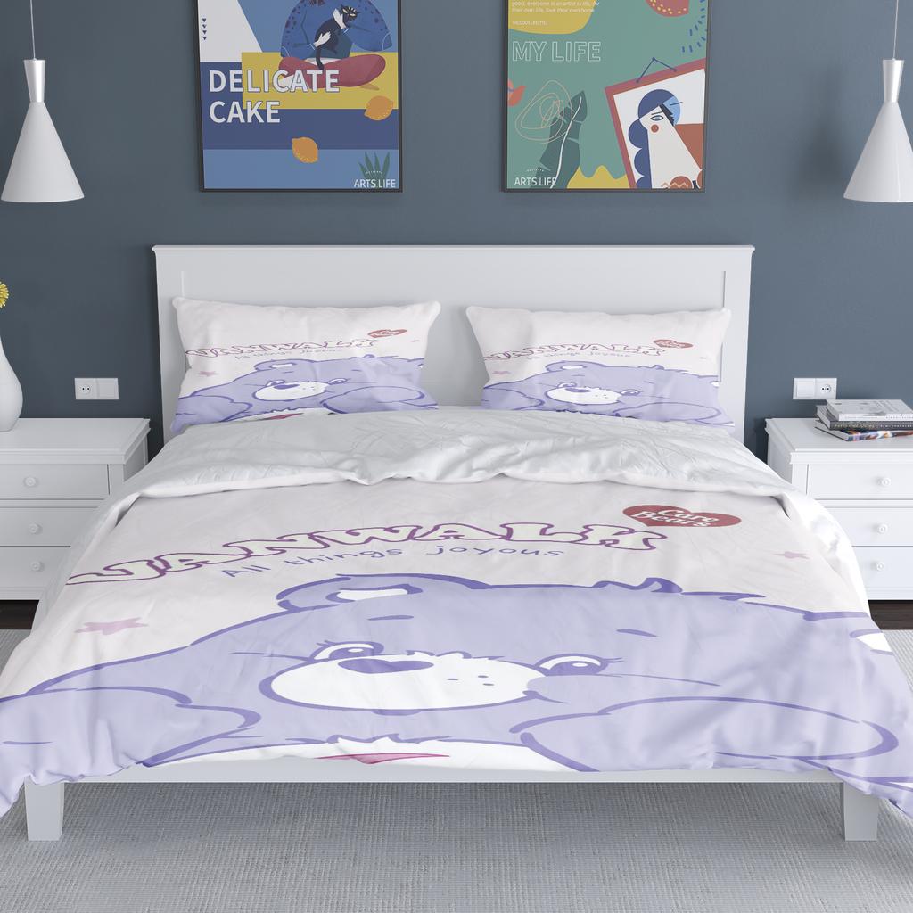 Tecknade Flickor Anime Care Bears Påslakan Set Kawaii Täckeöverdrag Örngott Set Barn Sängkläder Set Dekor Full Queen Size