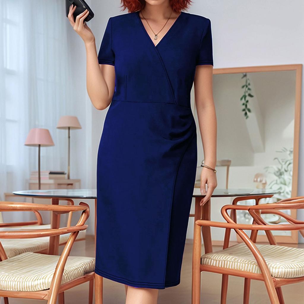 Women's Summer Shaping Dress V Neck Short Sleeve Ruffle Dress