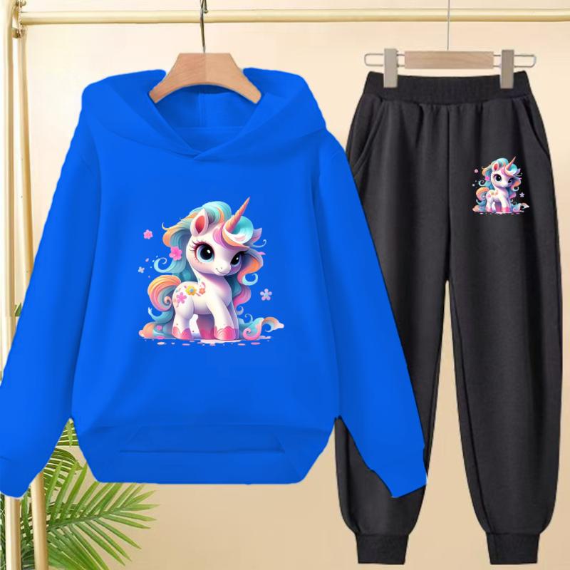 Kids Clothes Cute Unicorn Print Hoodie Sportswear Coat+Pants 2P Boy Girl Toddler 3-12Y Leisure Top Fashion Sunshine Charming Set