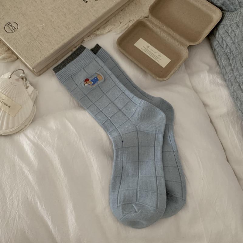 Ladies Fall New Eclectic Cartoon Cute Embroidered Dachshon Dog Collision Color Tube Stack Socks