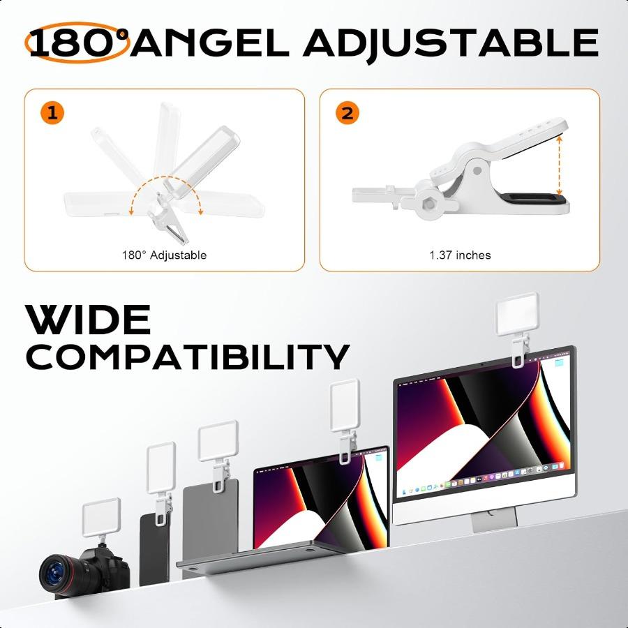Rechargeable Soft Selfie Light for Phone Camera Laptop 414H Battery Portable LED Light for Pictures Phone Light Clip for Selfie