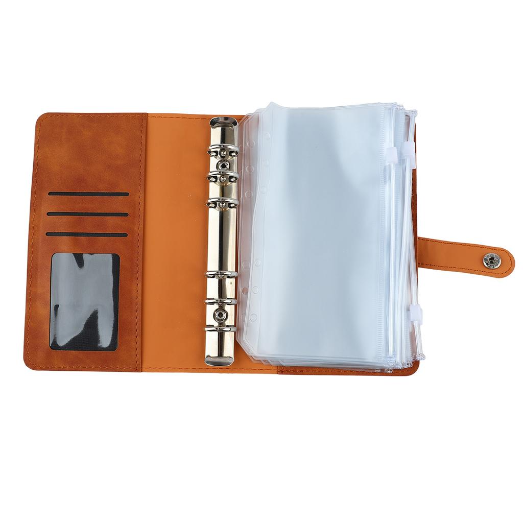 Budget Binder A6 Multiple Pockets Stainless Steel Rings PU Leather Cover Portfolio Binder for Office School Business