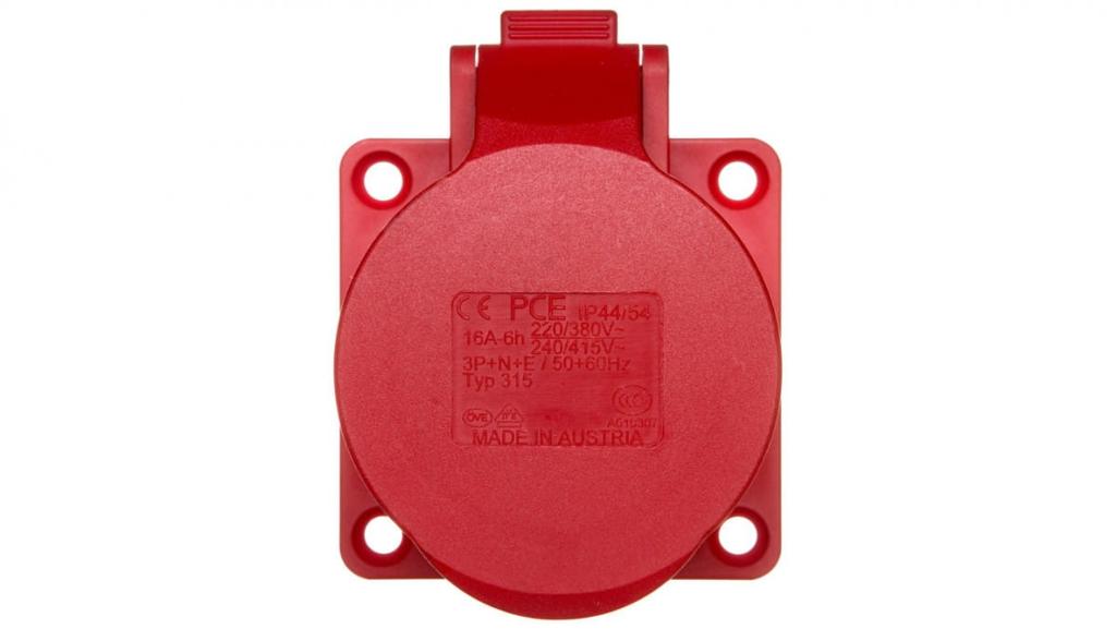 Panel Socket 16A 5P 400V /70X70/ Red Ip44 315-6
