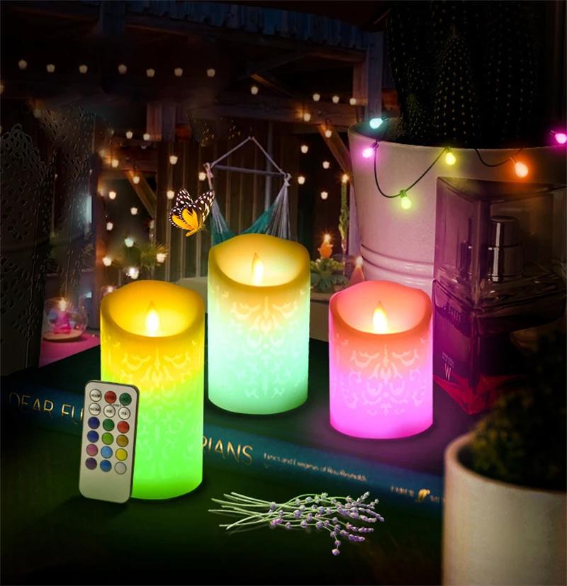 Set of 3 LED Flameless Candles Remote Control Wax Pillar LED Candles Decorative Lighting for Home Decor Party Wedding Christmas