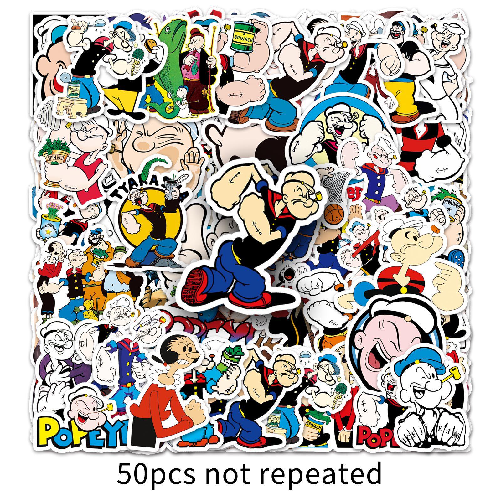 50pcs Waterproof Popeye Anime Stickers Cartoon Character Decals for Journals & Resin Decor