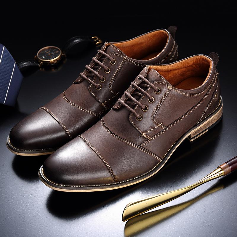 Fashion 2025 Spring New Men's Business Dress Shoes Genuine Leather England Fashion Casual Oxfords Shoes Classic Three Colors Size 7.5-13